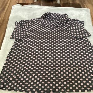 NWOT April Cornell charcoal with pink polka dots cowl neck tee XL